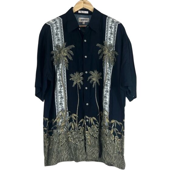 Campia Moda Palm Tree Button Down Shirt Mens L Black Tropical Beachy Retro 90s - Picture 2 of 6